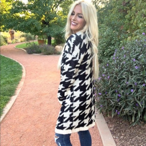 Houndstooth Open Cardigan Sweater M/L - Picture 1 of 4